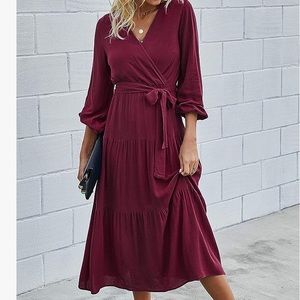 Wrap V-Neck Midi Dress